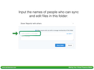 www.aprilsantos.com Making Your Virtual Presence Matter
Input the names of people who can sync
and edit ﬁles in this folder:
 
