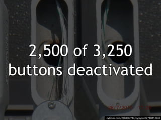 2,500 of 3,250
buttons deactivated
nytimes.com/2004/02/27/nyregion/27BUTT.html
 