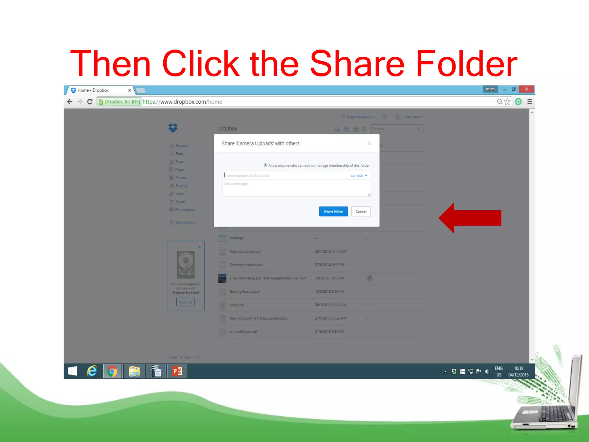 Then Click the Share Folder
 