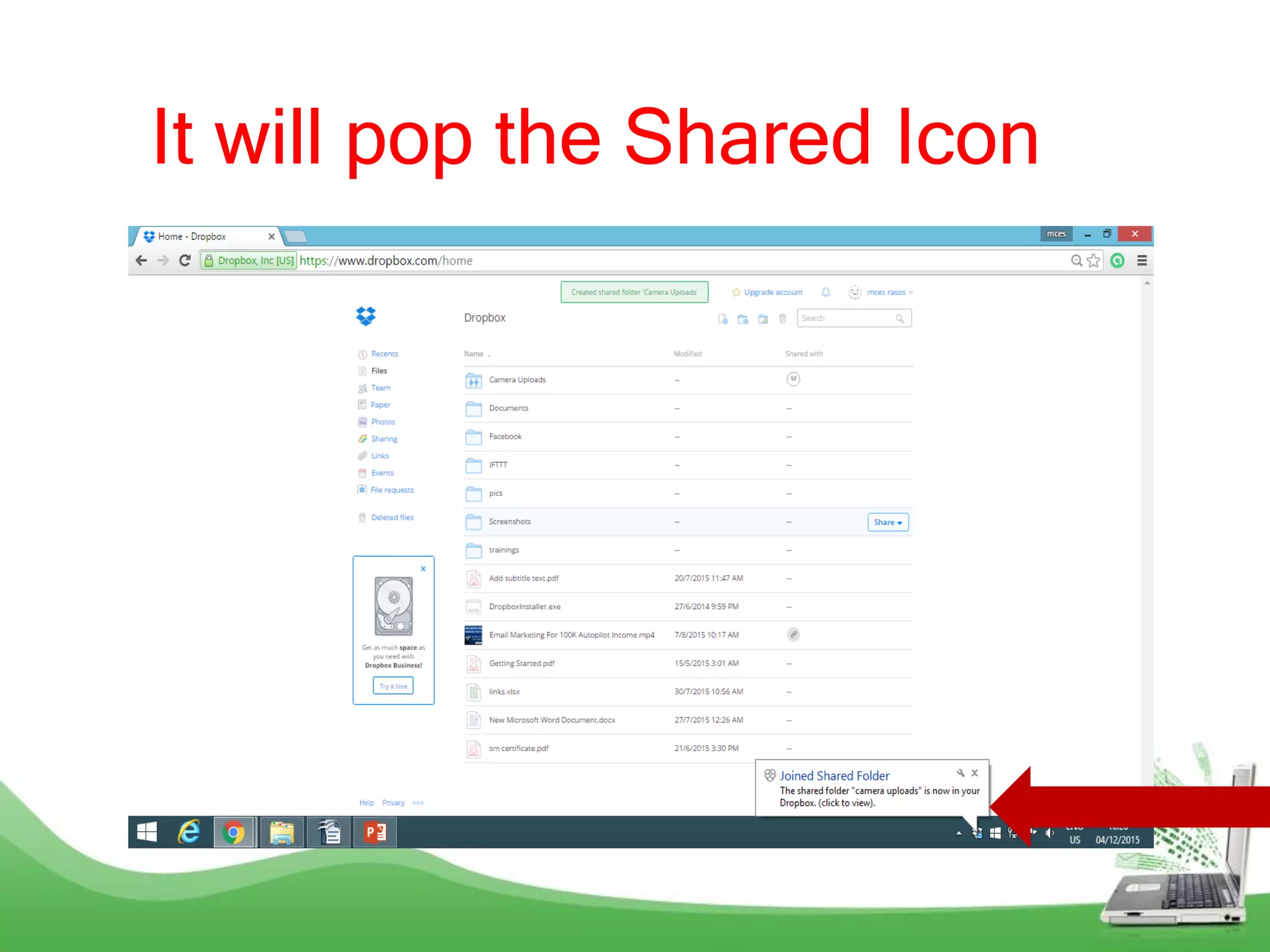 It will pop the Shared Icon
 
