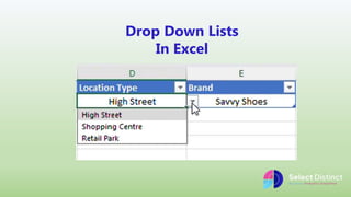 Drop Down Lists
In Excel
 