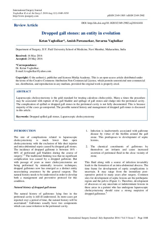 Dropped Gall Stones An Entity In Evolution