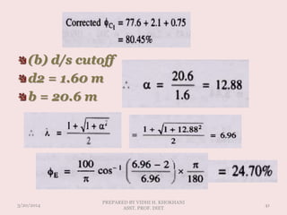 (b) d/s cutoff
d2 = 1.60 m
b = 20.6 m
3/20/2014
PREPARED BY VIDHI H. KHOKHANI
ASST. PROF. DIET
41
 