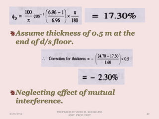 Assume thickness of 0.5 m at the
end of d/s floor.
Neglecting effect of mutual
interference.
3/20/2014
PREPARED BY VIDHI H. KHOKHANI
ASST. PROF. DIET
42
 