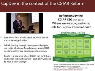 Overview of Capacity Development (CapDev) in the CRP on Humidtropics—A discussion on CapDev needs and how CapDev can support the ECA Flagship work