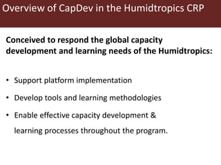 Overview of Capacity Development (CapDev) in the CRP on Humidtropics—A discussion on CapDev needs and how CapDev can support the ECA Flagship work