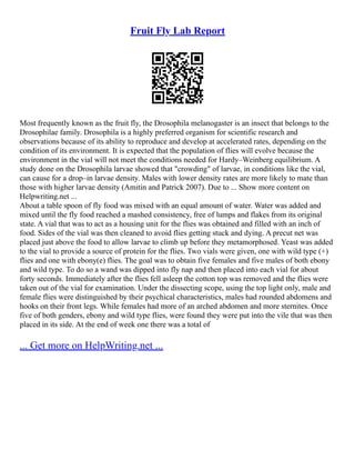 Drosophila Melanogaster Experiment | PDF