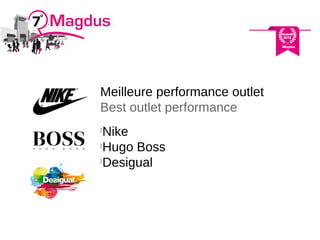 Meilleure performance outlet
Best outlet performance

Nike

Hugo Boss

Desigual
 
