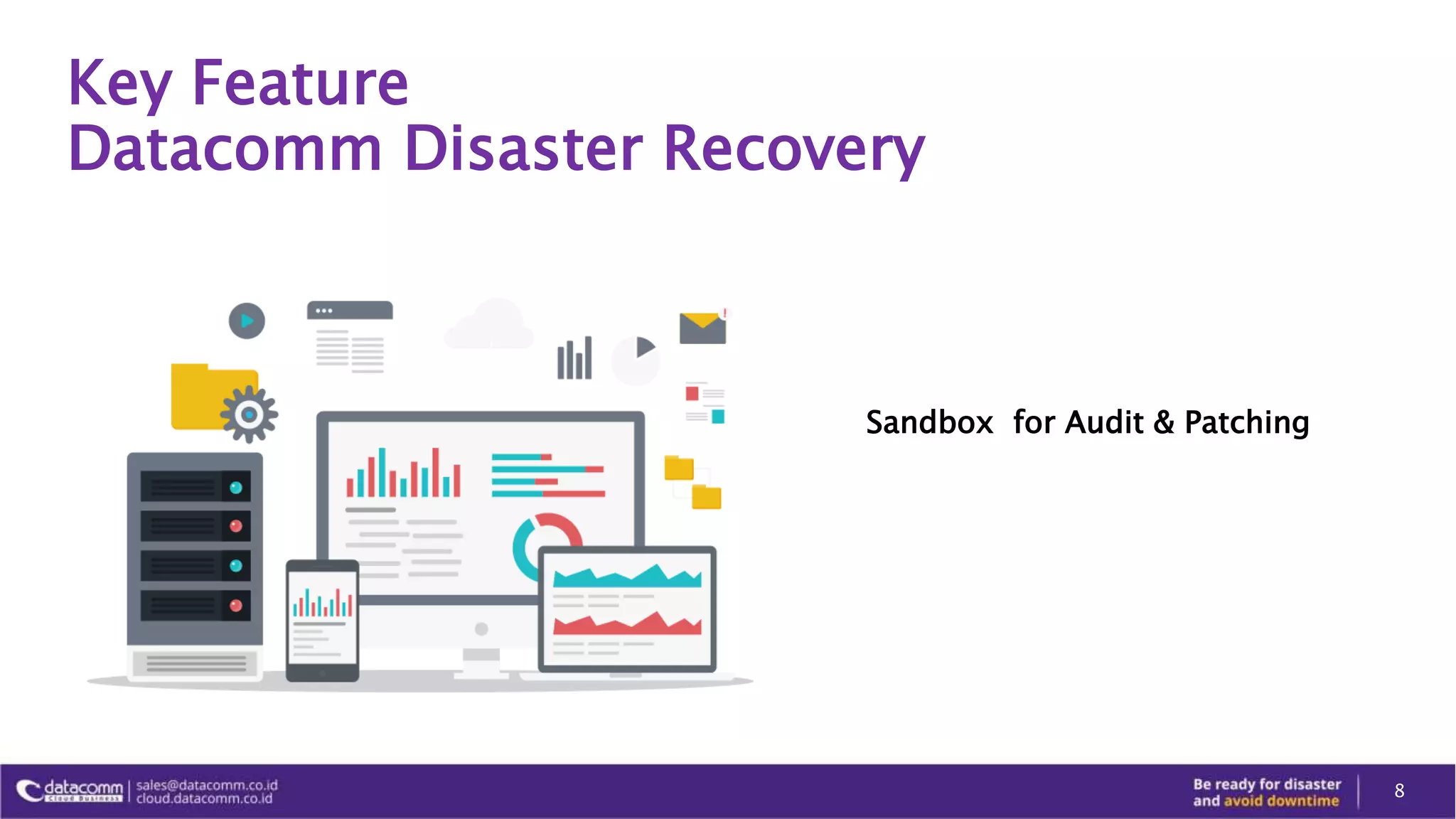 Key Feature
Datacomm Disaster Recovery
8
Sandbox for Audit & Patching
 