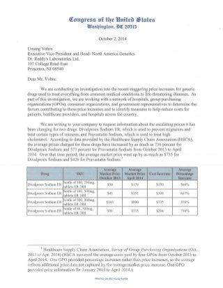Global Medical Cures™ | US Senate Letter to Dr Reddys Labs (GENERICS PRICING)
