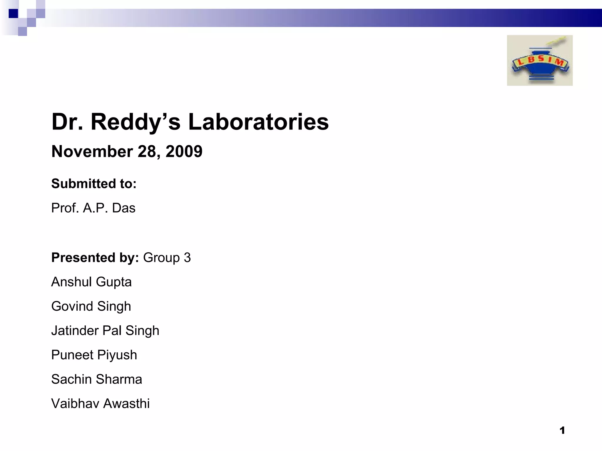 Dr Reddys Analysis V1.1 | PPT