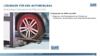 Prüfsysteme für PKW und LKW:
Diagnose- und Testequipment zur Prüfung von
Fahrwerken, Scheinwerfern und Fahrerassistenzsyst...