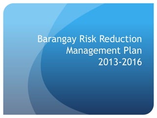 Barangay Risk Reduction
Management Plan
2013-2016
 