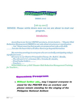 DRRM [Disaster Risk Reduction Management] Training for teachers program ...