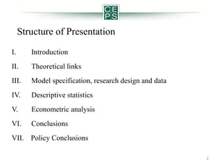 Structure of Presentation
I.

Introduction

II.

Theoretical links

III.

Model specification, research design and data

I...