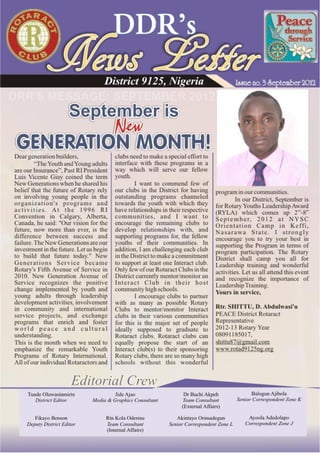 Rotaract District 9125 Nigeria Monthly Newsletter for September 2012