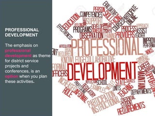 2018 Rotaract Preconvention
PROFESSIONAL
DEVELOPMENT
The emphasis on
professional
development as theme
for district service
projects and
conferences, is an
option when you plan
these activities.
 