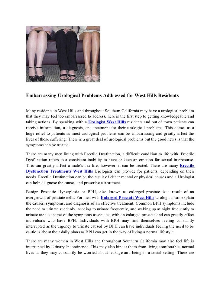 Embarrassing Urological Problems Addressed for West Hills Residents