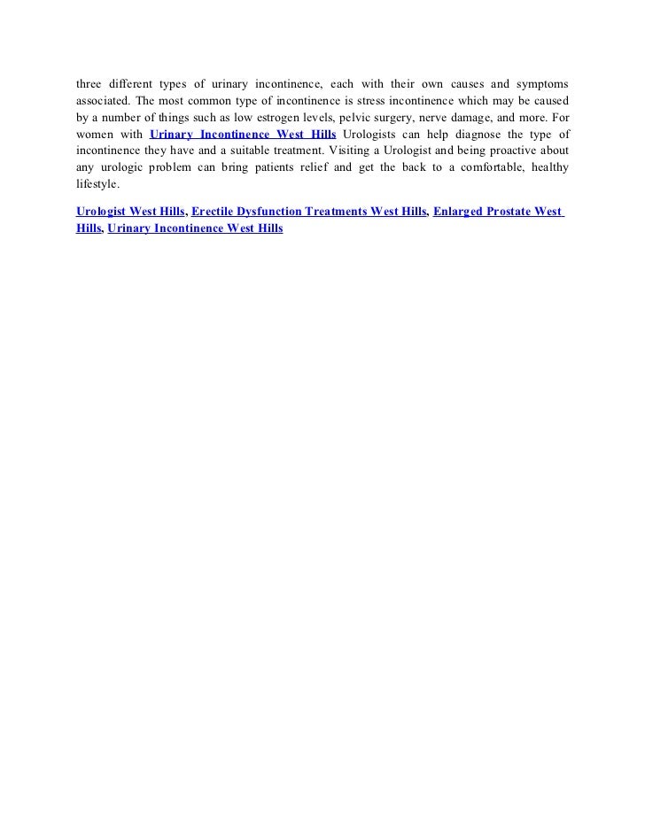 Embarrassing Urological Problems Addressed for West Hills Residents