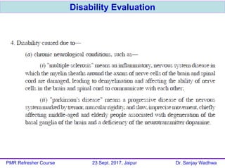 Disability Evaluation
PMR Refresher Course 23 Sept. 2017, Jaipur Dr. Sanjay Wadhwa
 