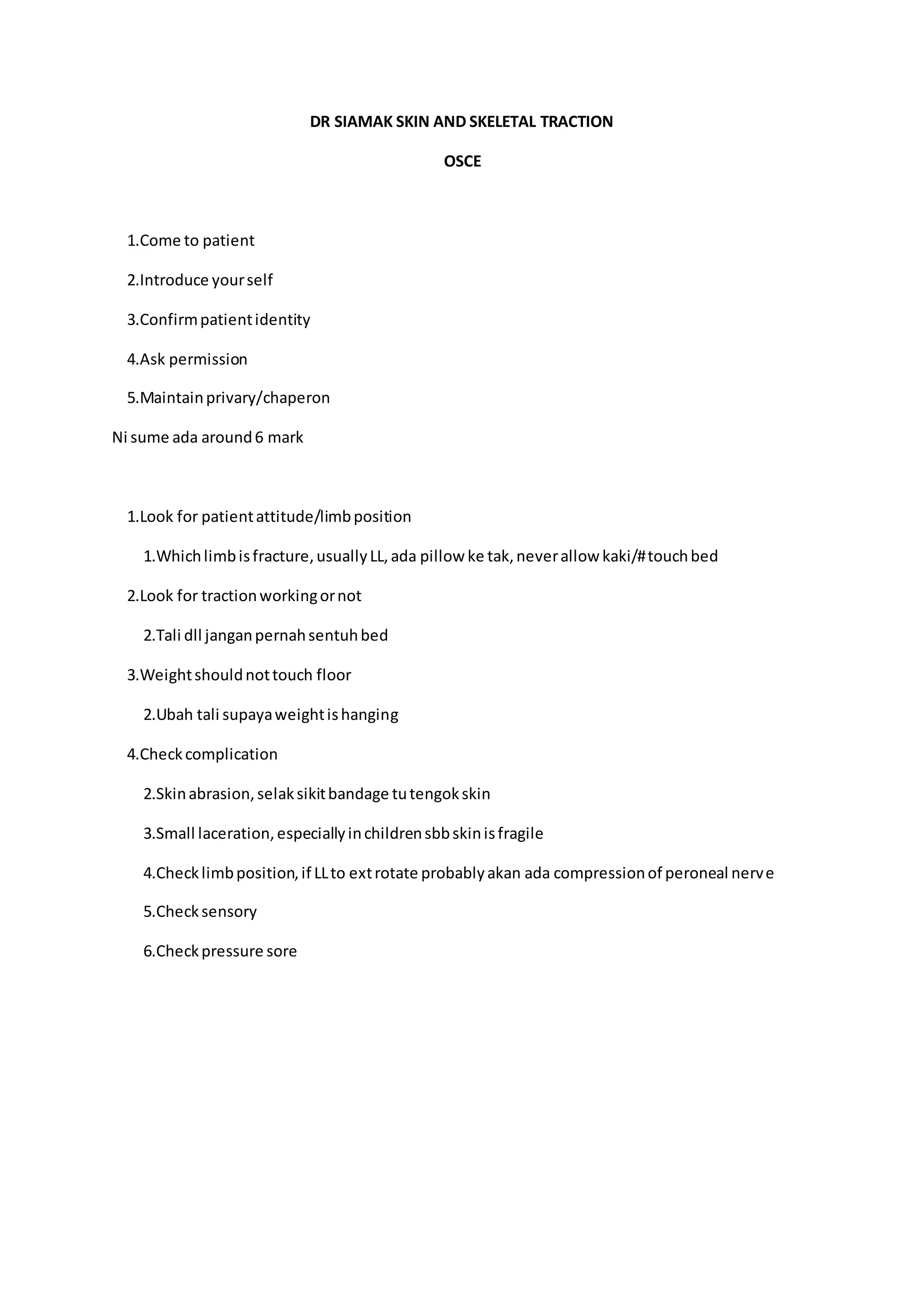 bullet osce for skin and skeletal traction PDF