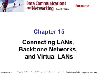 Chapter 15 
Connecting LANs, 
Backbone Networks, 
and Virtual LANs 
Copyright © The McGraw-Hill Companies, Inc. Permission required for reproduction or display. 
McGraw-Hill ©The McGraw-Hill Companies, Inc., 2004 
 