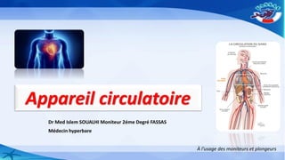 Appareil circulatoire
Dr Med Islem SOUALHI Moniteur 2éme Degré FASSAS
Médecin hyperbare
À l’usage des moniteurs et plongeurs
 