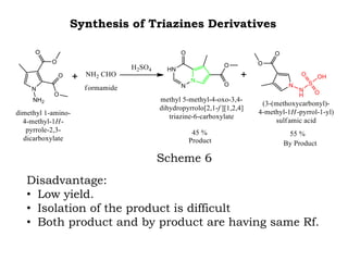 Synthesis of Triazines Derivatives
Scheme 6
Disadvantage:
• Low yield.
• Isolation of the product is difficult
• Both product and by product are having same Rf.
 