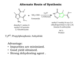 Alternate Route of Synthesis:
Advantage:
• Impurities are minimized.
• Good yield obtained.
• Strong dehydrating agent .
 
