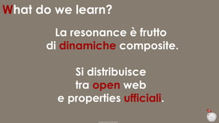 What do we learn?
La resonance è frutto
di dinamiche composite.
Si distribuisce
tra open web
e properties ufficiali.
31
Duepuntozero DOXA 2014

 