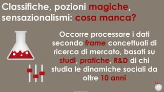 Classifiche, pozioni magiche,
sensazionalismi: cosa manca?
Occorre processare i dati
secondo frame concettuali di
ricerca di mercato, basati su
studi, pratiche, R&D di chi
studia le dinamiche sociali da
oltre 10 anni
5
Duepuntozero DOXA 2014

 