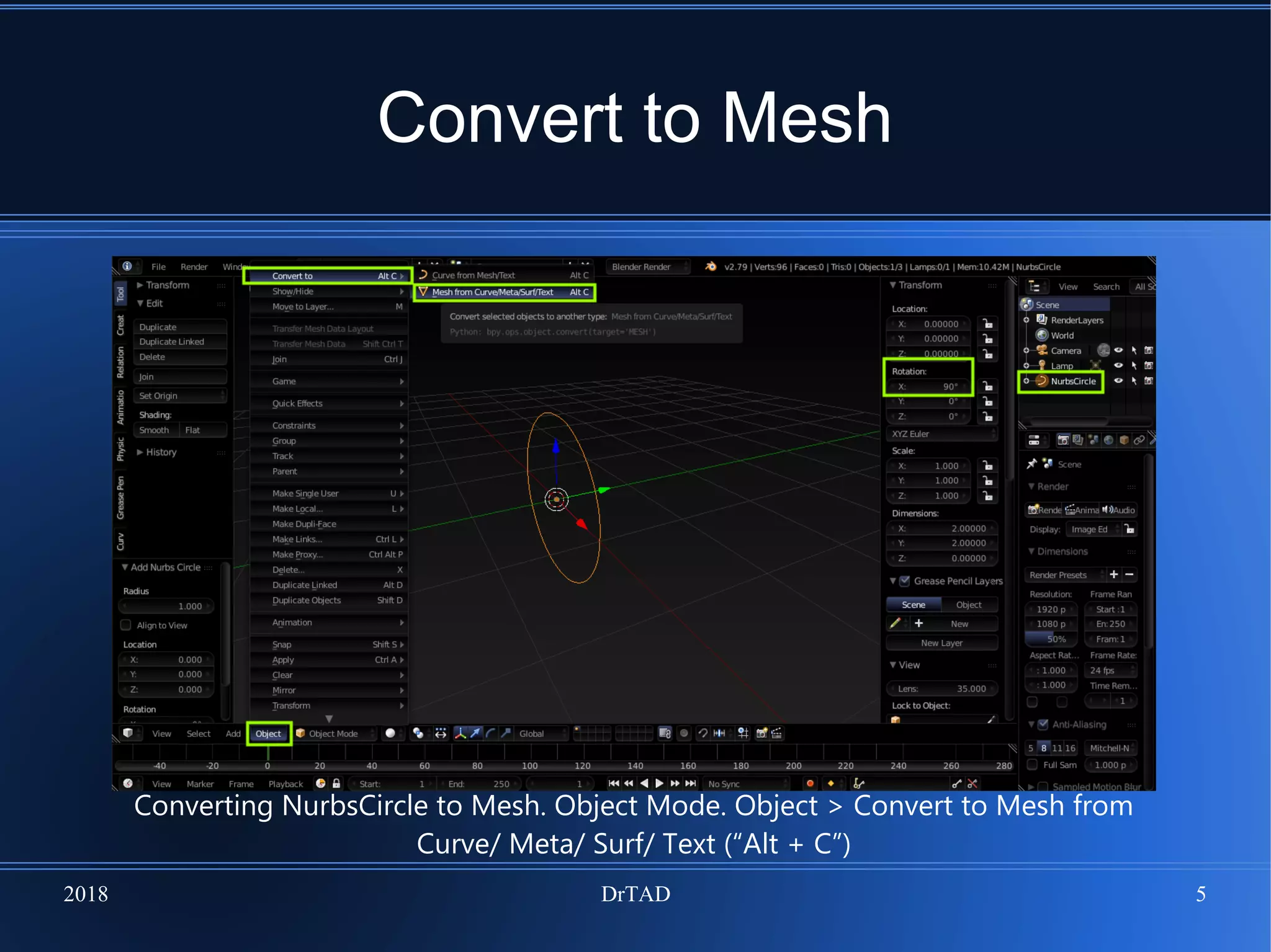DrTAD Blender software. Example 9b. 3D Model of Flashlight. Spot Light ...