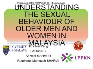 TEY Nai Peng
LAI Siow Li
Adzmel MAHMUD
Raudhatul Mahfuzah SHARIAI
1
Presented at the 10APCRSHR, 14 September
2020
 