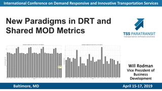 5M Paratransit
System Will Rodman
Vice President of
Business
Development
1Baltimore, MD April 15-17, 2019
International Conference on Demand Responsive and Innovative Transportation Services
New Paradigms in DRT and
Shared MOD Metrics
 