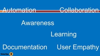 Automation
Awareness
Collaboration
Documentation User Empathy
Learning
 