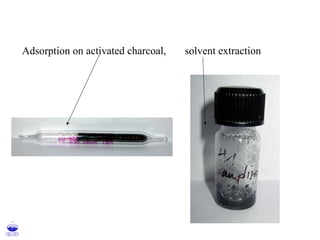 Adsorption on activated charcoal, solvent extraction
 