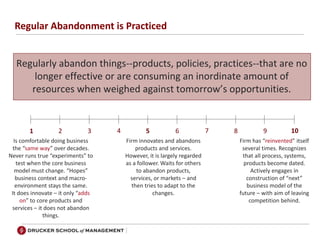 Regularly abandon things--products, policies, practices--that are no
longer effective or are consuming an inordinate amoun...