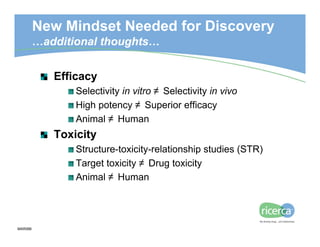 New Mindset Needed for Discovery
         …additional thoughts…


            Efficacy
                Selectivity in vitr...