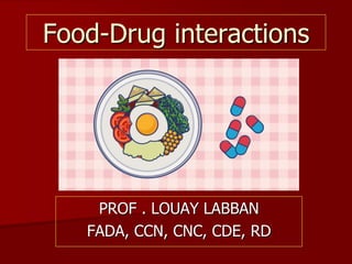 Food-Drug interactions
PROF . LOUAY LABBAN
FADA, CCN, CNC, CDE, RD
 