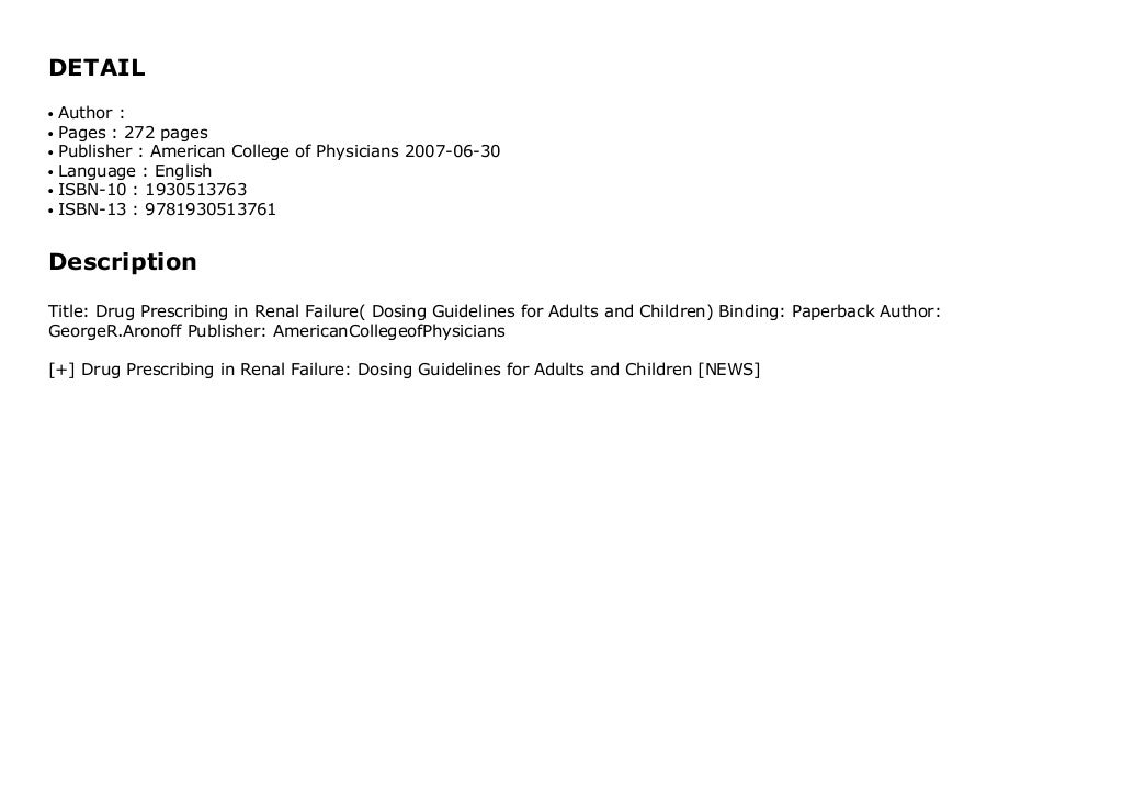 Drug Prescribing in Renal Failure Dosing Guidelines for Adults and
