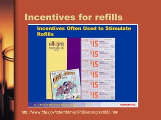 Incentives for refills http://www.fda.gov/cder/ddmac/P3Benzing/sld023.htm 