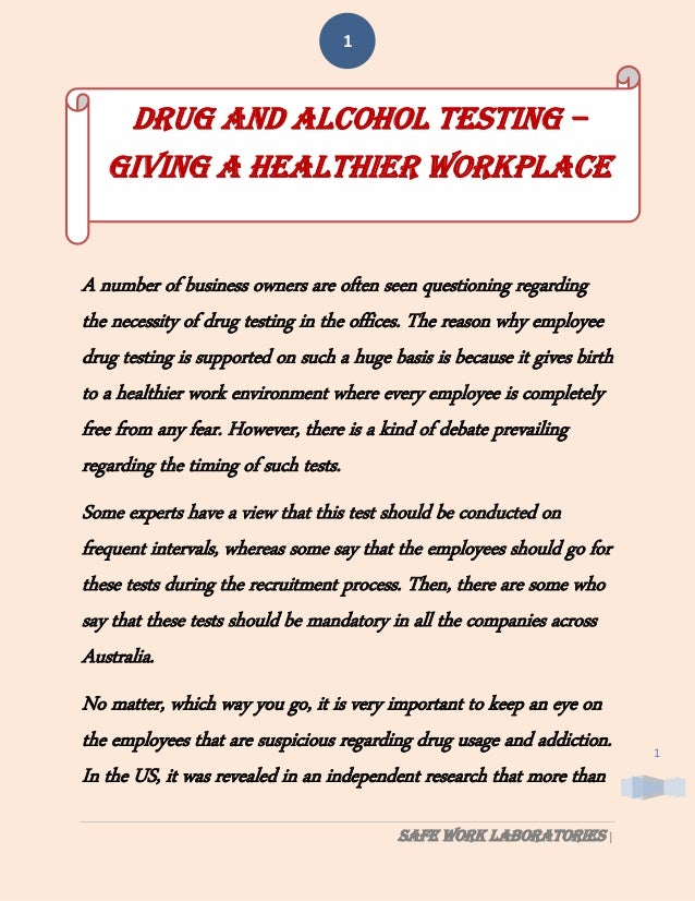 Drug and alcohol testing giving a healthier workplace