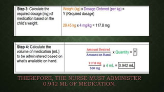 THEREFORE, THE NURSE MUST ADMINISTER
0.942 ML OF MEDICATION.
 
