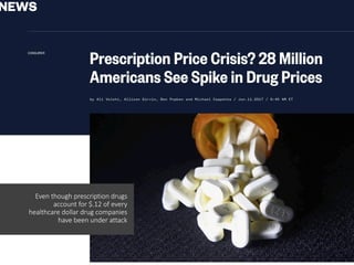 Even though prescription drugs
account for $.12 of every
healthcare dollar drug companies
have been under attack
 