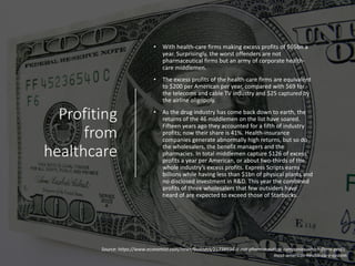 Profiting
from
healthcare
• With health-care firms making excess profits of $65bn a
year. Surprisingly, the worst offender...