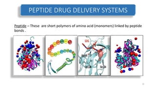 PEPTIDE DRUG DELIVERY SYSTEMS
Peptide – These are short polymers of amino acid (monomers) linked by peptide
bonds .
18
 