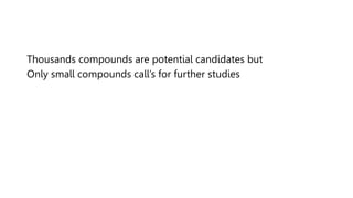 Thousands compounds are potential candidates but
Only small compounds call’s for further studies
 