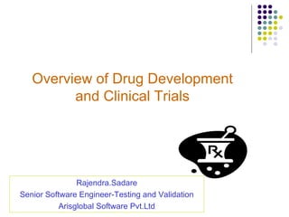 Overview of Drug Development
         and Clinical Trials




                Rajendra.Sadare
Senior Software Engineer-Testing and Validation
           Arisglobal Software Pvt.Ltd
 