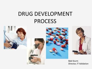 DRUG DEVELOPMENT
     PROCESS




              Bob Sturm
              Director, IT Validation
 