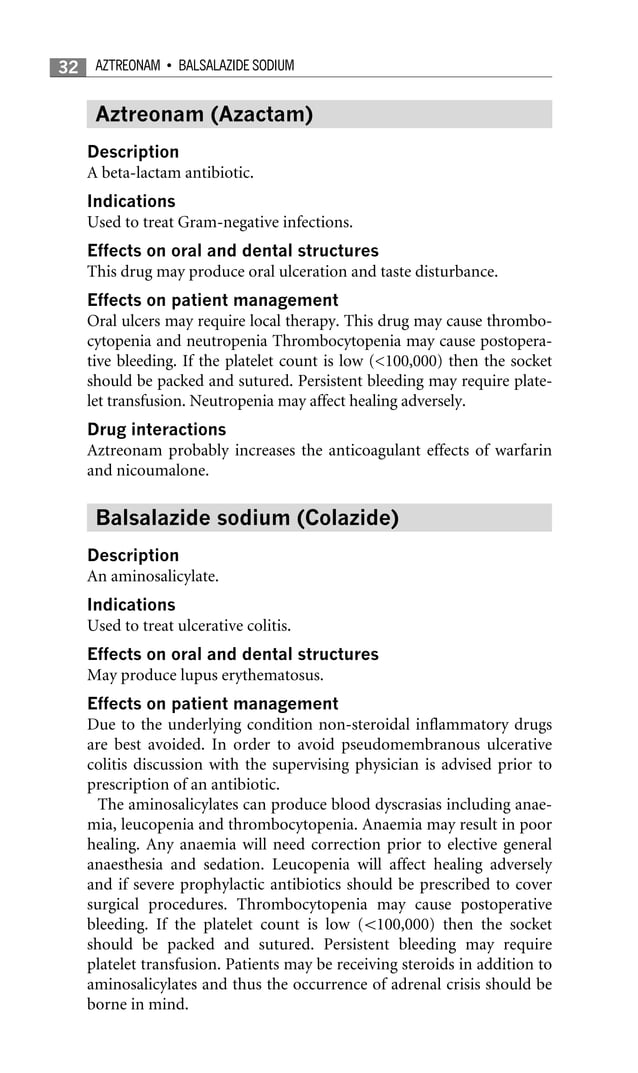 Drug dictionary for dentistry
